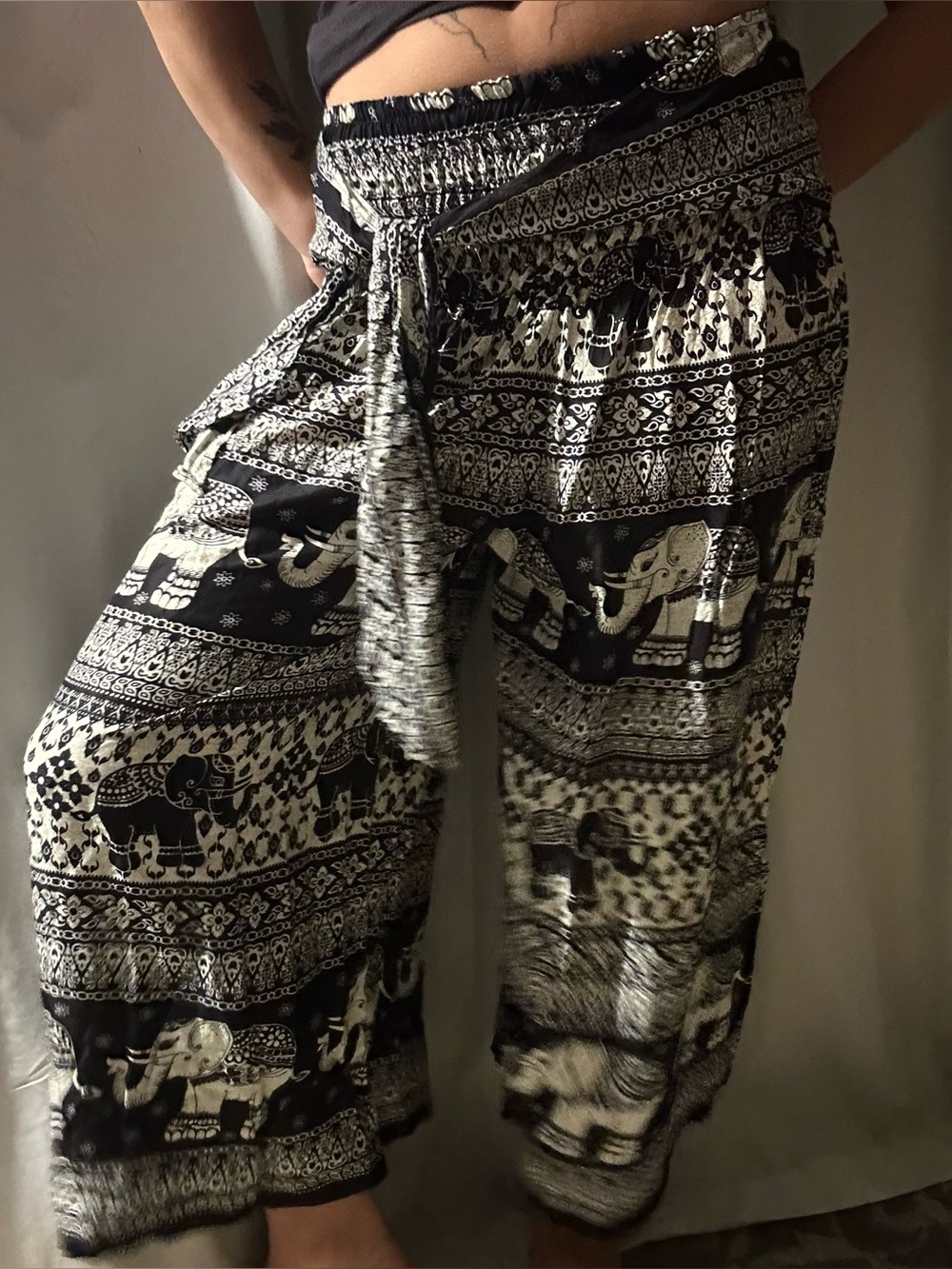 New Black & White Elephant Print Harem Pants
